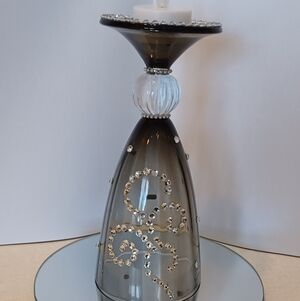 Elegant Black and Silver Rhinestone Tealight Candle Holder